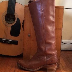 Frye Brown Leather campus Boots size 8 Stacked Heel Tall 14L
